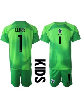 Billige Frankrike Hugo Lloris #1 Keeper Bortedraktsett Barn VM 2022 Kortermet (+ Korte bukser)